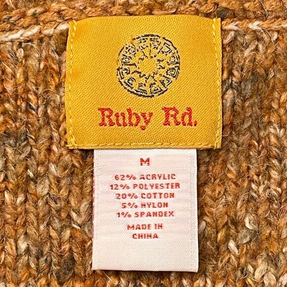 Ruby Rd. Women’s Orange Speckled Fringed Knit Cardigan - Size Medium - Picture 3 of 7